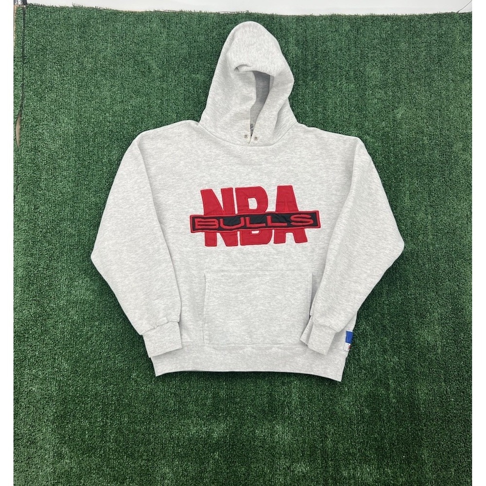 Vintage 90s Chicago Bulls Nutmeg Mills Hoodie NBA Mens L Gray Red